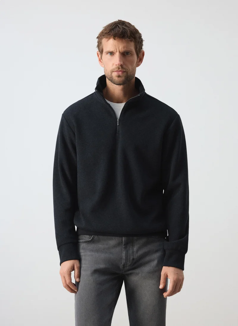 Brushed Sweatshirt With Zip Neck