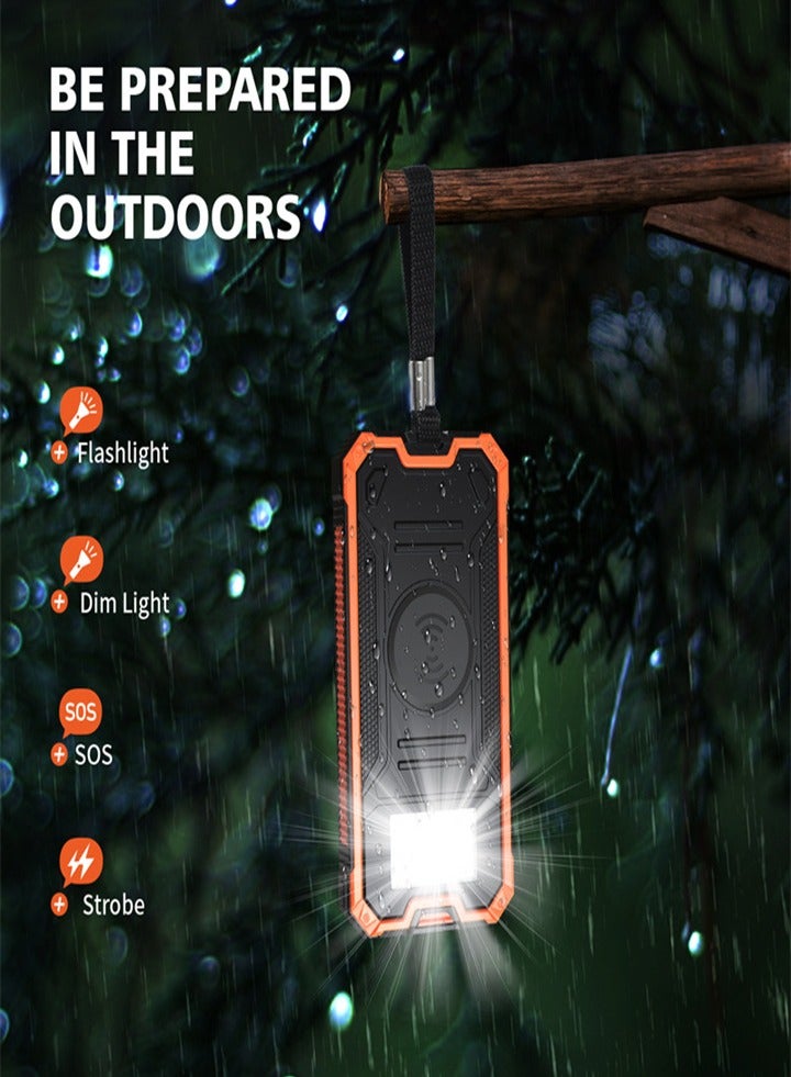 Outdoor waterproof, wireless charging solar power bank, 20000 mAh fast charging emergency mobile power bank with dual USB ports and 6 LED strong light flashlights, suitable for iPhone, smartphones, tablets, digital cameras, etc. - Image 2