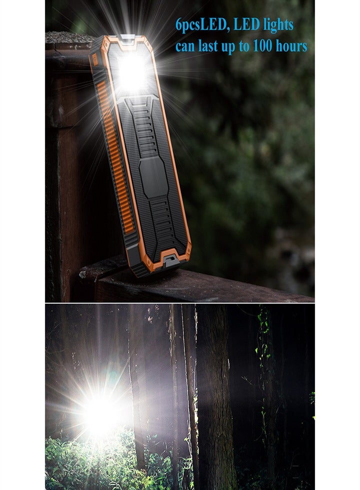 Outdoor waterproof, wireless charging solar power bank, 20000 mAh fast charging emergency mobile power bank with dual USB ports and 6 LED strong light flashlights, suitable for iPhone, smartphones, tablets, digital cameras, etc. - Image 5