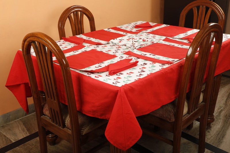 Dekor World Polyester Blend Floral Printed Table Cover with Place Mat & Napkin - Pink, 13 Piece - Image 1