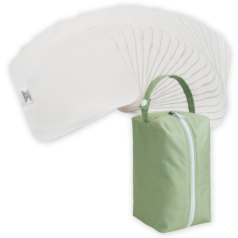 Nora's Nursery Reusable Baby Wipes, 100% Cotton Washcloths, Soft and Absorbent Towels for Newborn Bath and Face, Includes 20 Wipes with 1 Waterproof Pod for On-The-Go Moms, Ideal for Sensitive Skin - Image 1