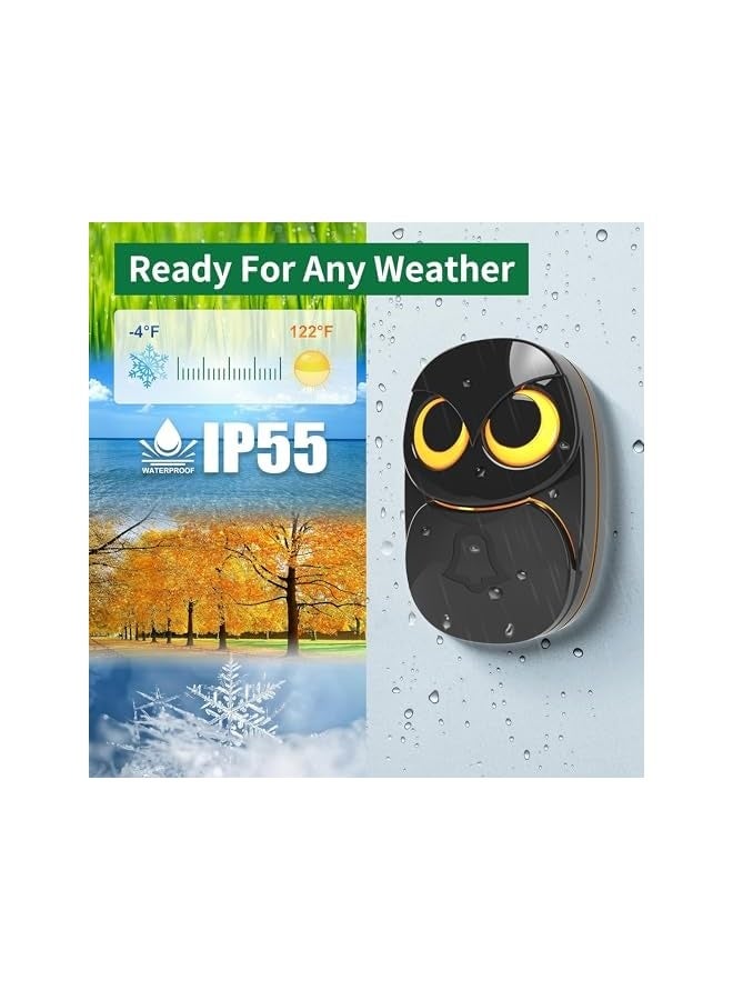 Wireless Doorbell, Cute Owl Doorbell, Household Doorbell, Long Distance Elderly r, Waterproof Doorbell, 1000 Feet Long Wireless Range, 1 Receiver + 1 Transmitter, Black - Image 4