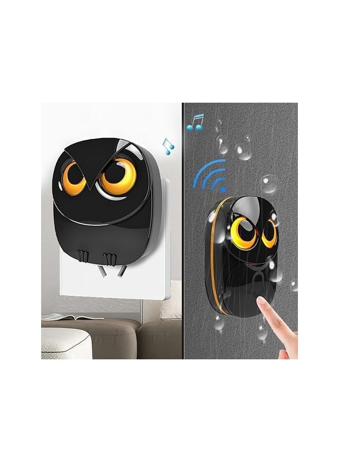 Wireless Doorbell, Cute Owl Doorbell, Household Doorbell, Long Distance Elderly r, Waterproof Doorbell, 1000 Feet Long Wireless Range, 1 Receiver + 1 Transmitter, Black - Image 2