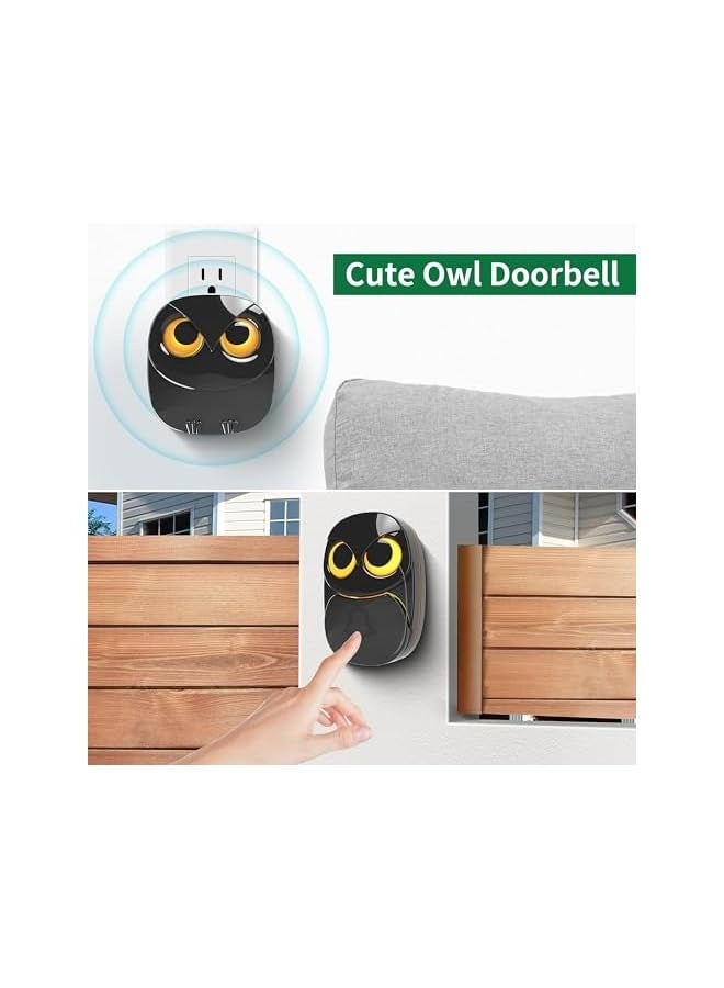 Wireless Doorbell, Cute Owl Doorbell, Household Doorbell, Long Distance Elderly r, Waterproof Doorbell, 1000 Feet Long Wireless Range, 1 Receiver + 1 Transmitter, Black - Image 3