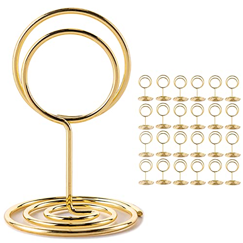 Hoewina 26Pcs Table Number Holders Place Card Holders Wire Picture Holders Small Table Card Holders Photo Holders for Centerpieces Wedding Reception Party Birthday Gold 