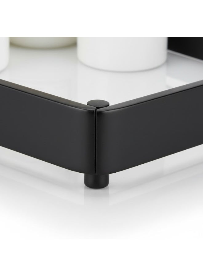 طلال منظم لرفوف زاوية من مستويين لسطح الحمام، منظم لمستحضرات التجميل، حامل للعطور، رف قائم لمستحضرات التجميل، منظم لرف التوابل لسطح المطبخ، منظم لأدوات التخزين أسفل الحوض - Image 2