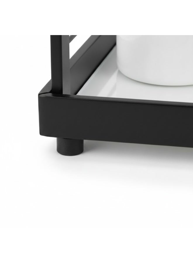 طلال منظم لرفوف زاوية من مستويين لسطح الحمام، منظم لمستحضرات التجميل، حامل للعطور، رف قائم لمستحضرات التجميل، منظم لرف التوابل لسطح المطبخ، منظم لأدوات التخزين أسفل الحوض - Image 4