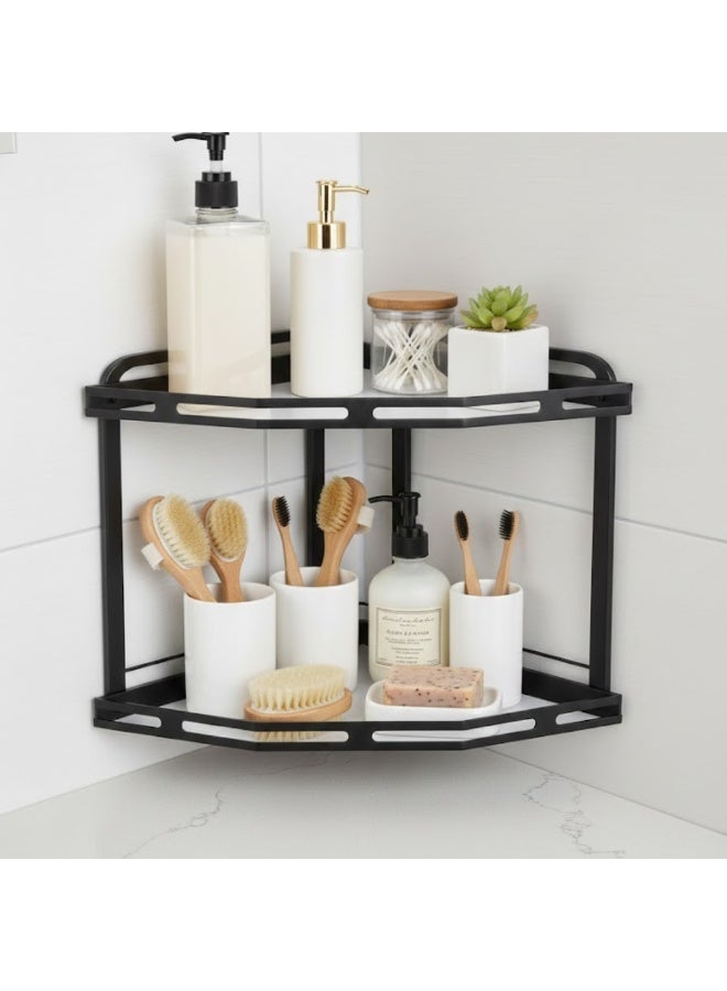 طلال منظم لرفوف زاوية من مستويين لسطح الحمام، منظم لمستحضرات التجميل، حامل للعطور، رف قائم لمستحضرات التجميل، منظم لرف التوابل لسطح المطبخ، منظم لأدوات التخزين أسفل الحوض - Image 5