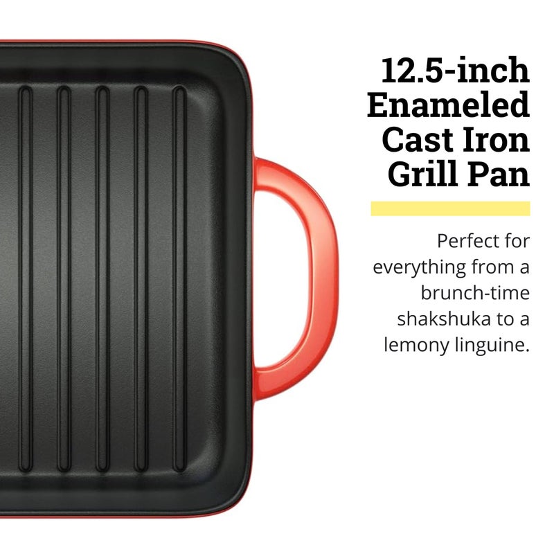 Lodge 12.5 x 8 Inch Enamel Cast Iron Grill Pan - Dual Assist Handles - Use in the Oven, on the Stove, on the Grill, or Over a Campfire - Red - Image 2