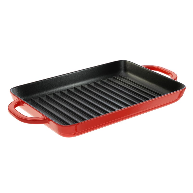 Lodge 12.5 x 8 Inch Enamel Cast Iron Grill Pan - Dual Assist Handles - Use in the Oven, on the Stove, on the Grill, or Over a Campfire - Red - Image 1