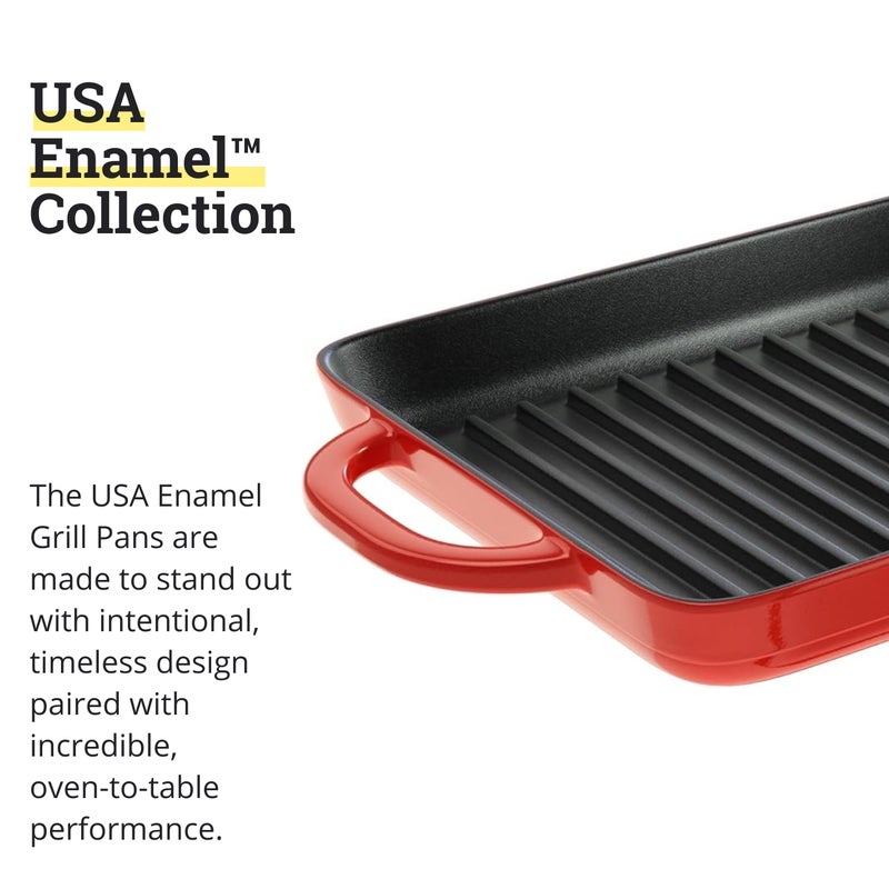 Lodge 12.5 x 8 Inch Enamel Cast Iron Grill Pan - Dual Assist Handles - Use in the Oven, on the Stove, on the Grill, or Over a Campfire - Red - Image 5