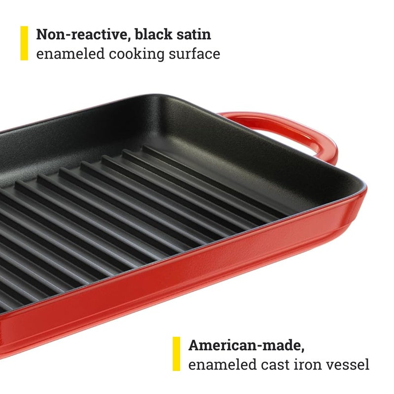 Lodge 12.5 x 8 Inch Enamel Cast Iron Grill Pan - Dual Assist Handles - Use in the Oven, on the Stove, on the Grill, or Over a Campfire - Red - Image 3