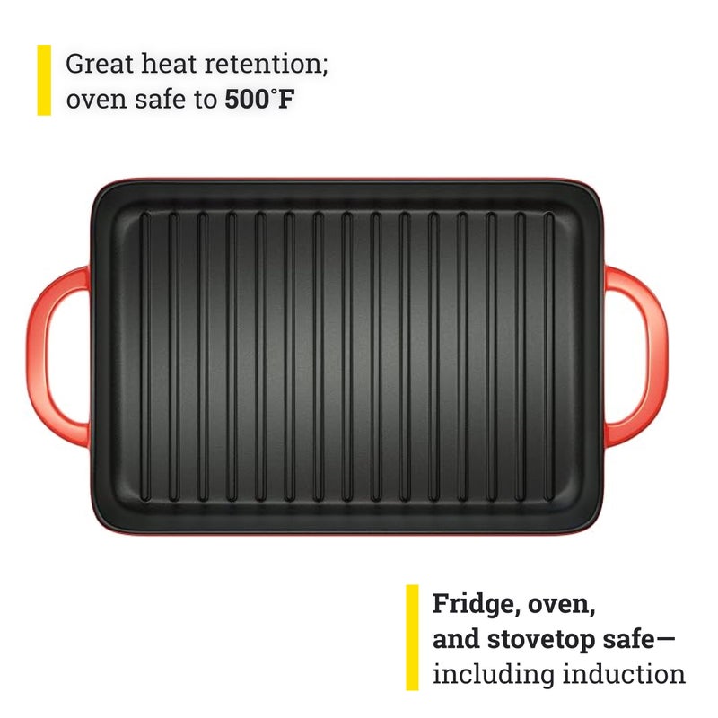Lodge 12.5 x 8 Inch Enamel Cast Iron Grill Pan - Dual Assist Handles - Use in the Oven, on the Stove, on the Grill, or Over a Campfire - Red - Image 4