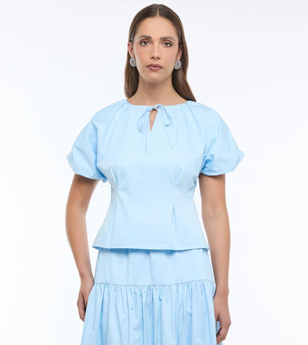 BCBG BALLON SLEEVE POPLIN BLOUSE