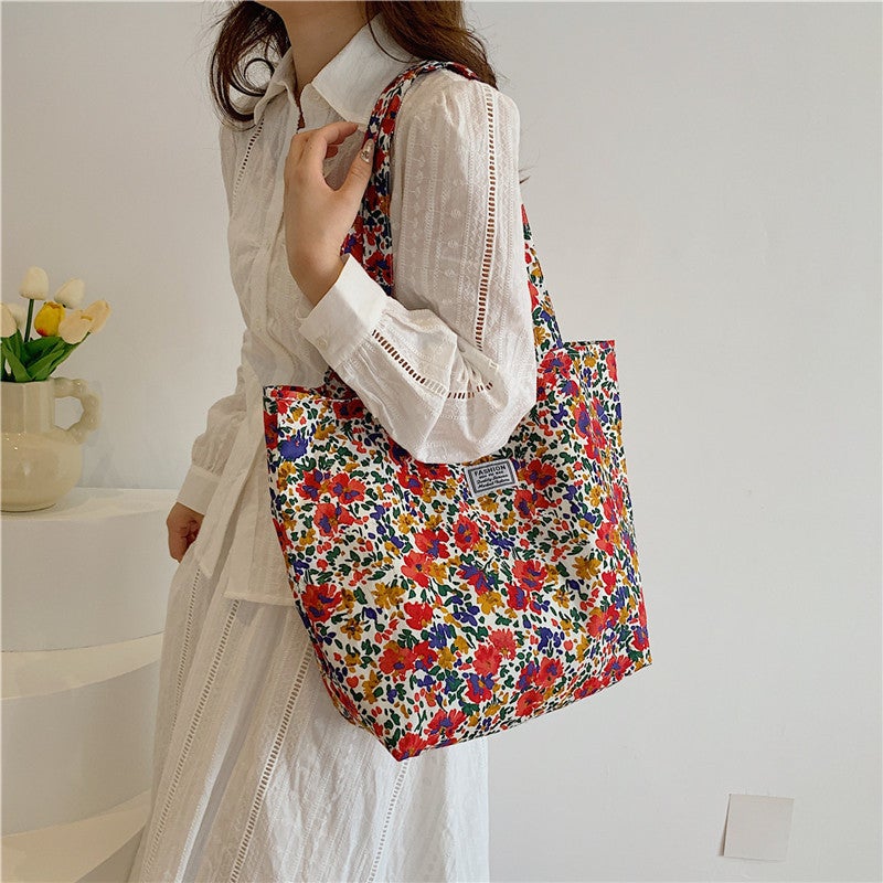 Fashion Floral Women'S Shoulder Tote Bag Lazy Style Cute Fresh Cloth Bag Tote Bag Commuter Large Capacity Pocket - Image 2