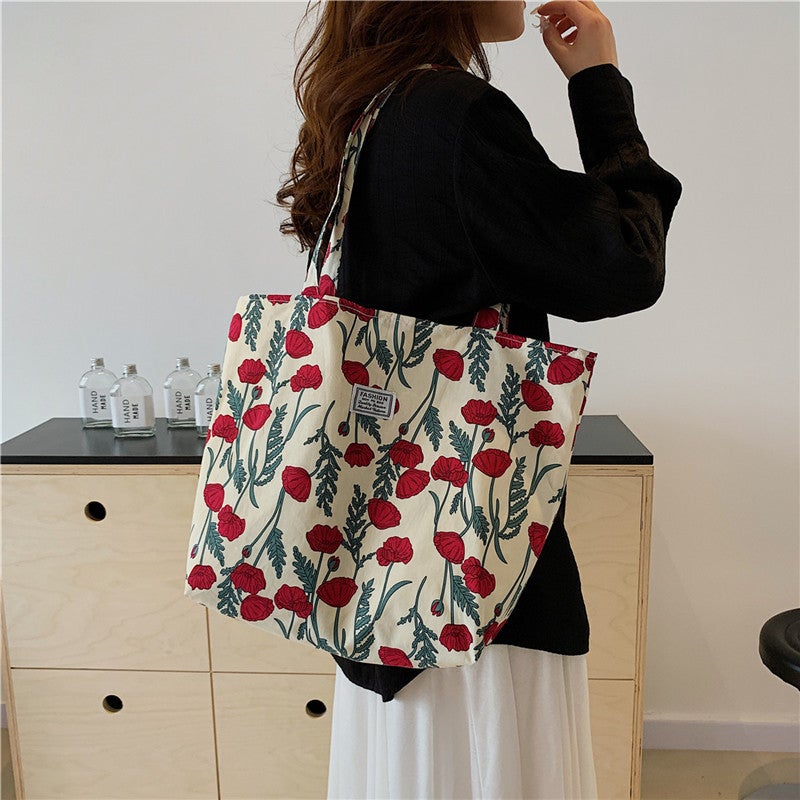 Fashion Floral Women'S Shoulder Tote Bag Lazy Style Cute Fresh Cloth Bag Tote Bag Commuter Large Capacity Pocket - Image 5