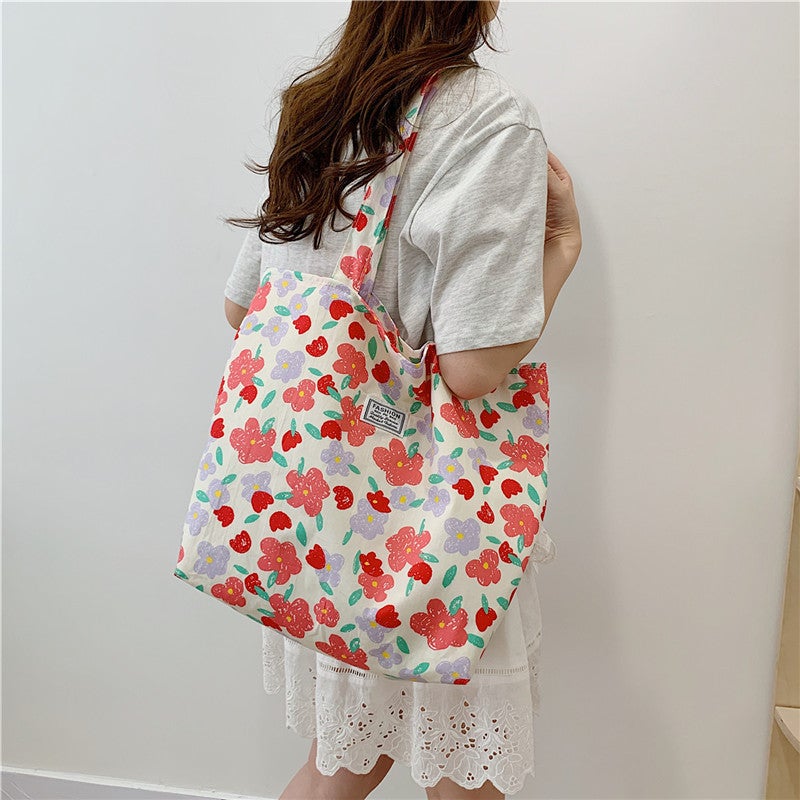 Fashion Floral Women'S Shoulder Tote Bag Lazy Style Cute Fresh Cloth Bag Tote Bag Commuter Large Capacity Pocket - Image 4