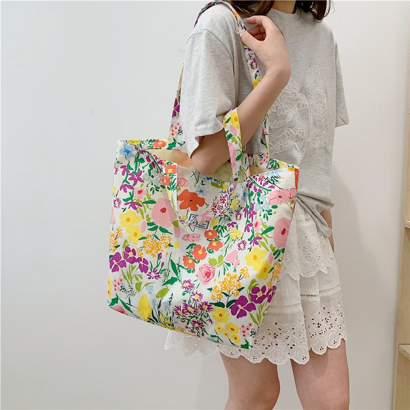Fashion Floral Women'S Shoulder Tote Bag Lazy Style Cute Fresh Cloth Bag Tote Bag Commuter Large Capacity Pocket - Image 3
