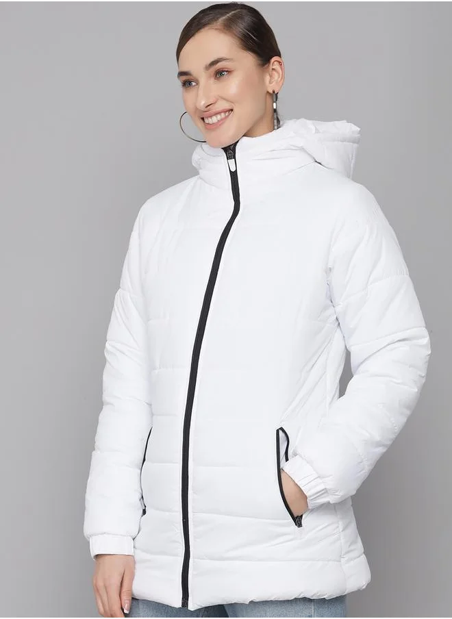 كوتي Long Sleeves Hooded Zip Details Puffer Jacket