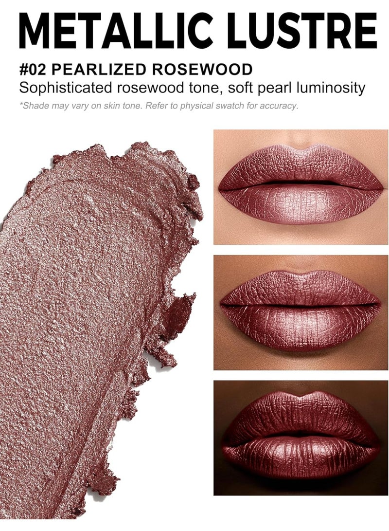 Anglicolor Metallic Lipstick For Subtle 3D Shimmer Effect,Glitter Lipstick,Light,Soft Cream Formula for Moisturized Lips,Non-Sticky (02 PEARLIZED ROSEWOOD) - Image 2
