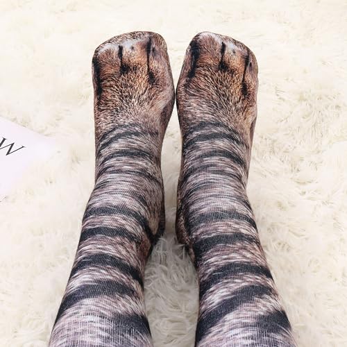 Tiaronics 2Pairs 3D Socks Unisex Adult Big Kids Animal Paw Crew Socks - Sublimated Print (2Pairs Cat) - Image 4