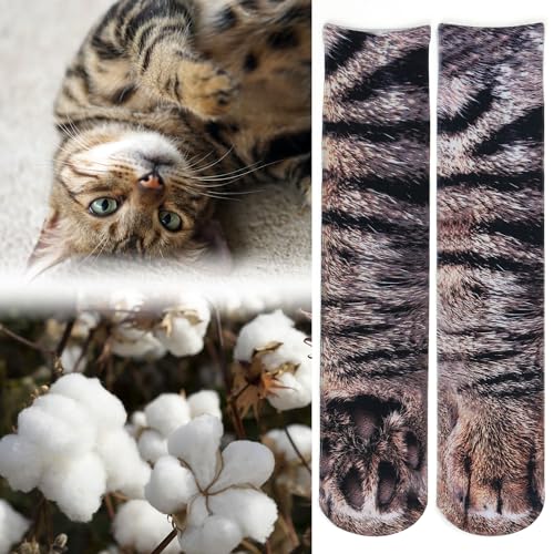 Tiaronics 2Pairs 3D Socks Unisex Adult Big Kids Animal Paw Crew Socks - Sublimated Print (2Pairs Cat) - Image 5