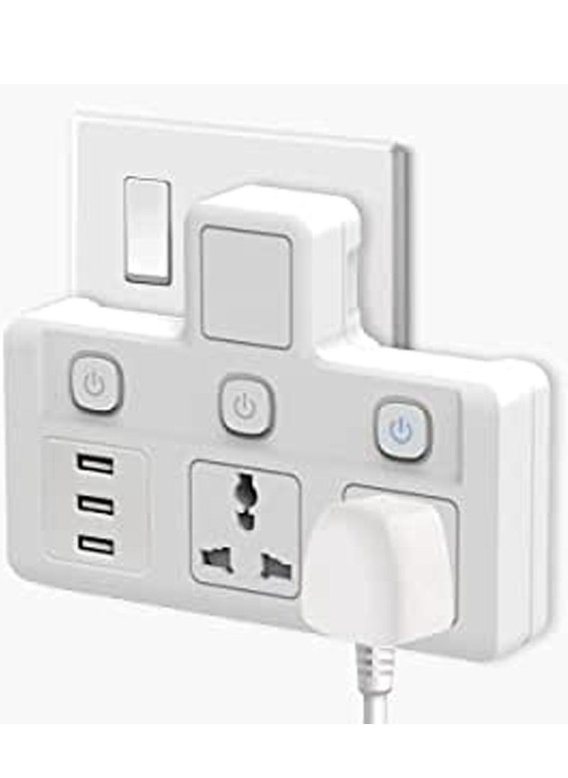 TYCOM Power Adapter Multi Plug Extension with 3 USB Extender Wall Charger Socket 2 Way Multiple Electrical Outlet Adaptor Charging Station for Home Office（2 Way 3 USB）  - Image 1