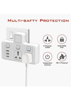 TYCOM Power Adapter Multi Plug Extension with 3 USB Extender Wall Charger Socket 2 Way Multiple Electrical Outlet Adaptor Charging Station for Home Office（2 Way 3 USB）  - Image 3