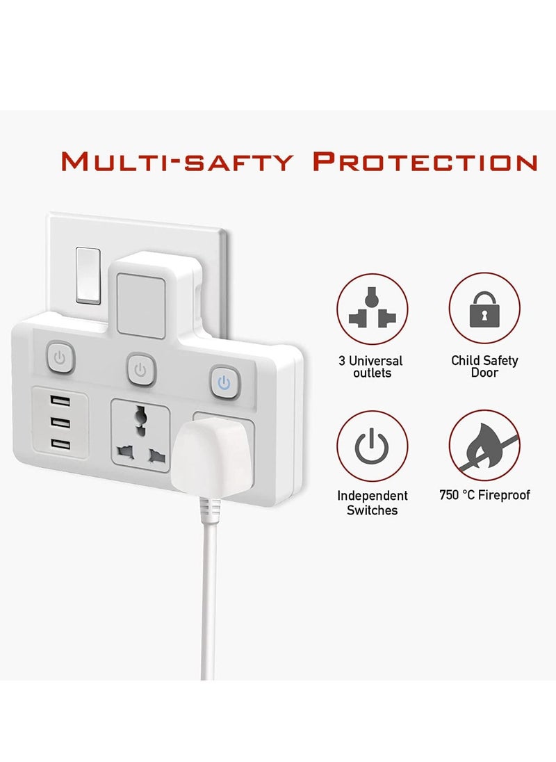 TYCOM Power Adapter Multi Plug Extension with 3 USB Extender Wall Charger Socket 2 Way Multiple Electrical Outlet Adaptor Charging Station for Home Office（2 Way 3 USB）  - Image 3