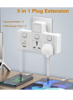 TYCOM Power Adapter Multi Plug Extension with 3 USB Extender Wall Charger Socket 2 Way Multiple Electrical Outlet Adaptor Charging Station for Home Office（2 Way 3 USB）  - Image 5