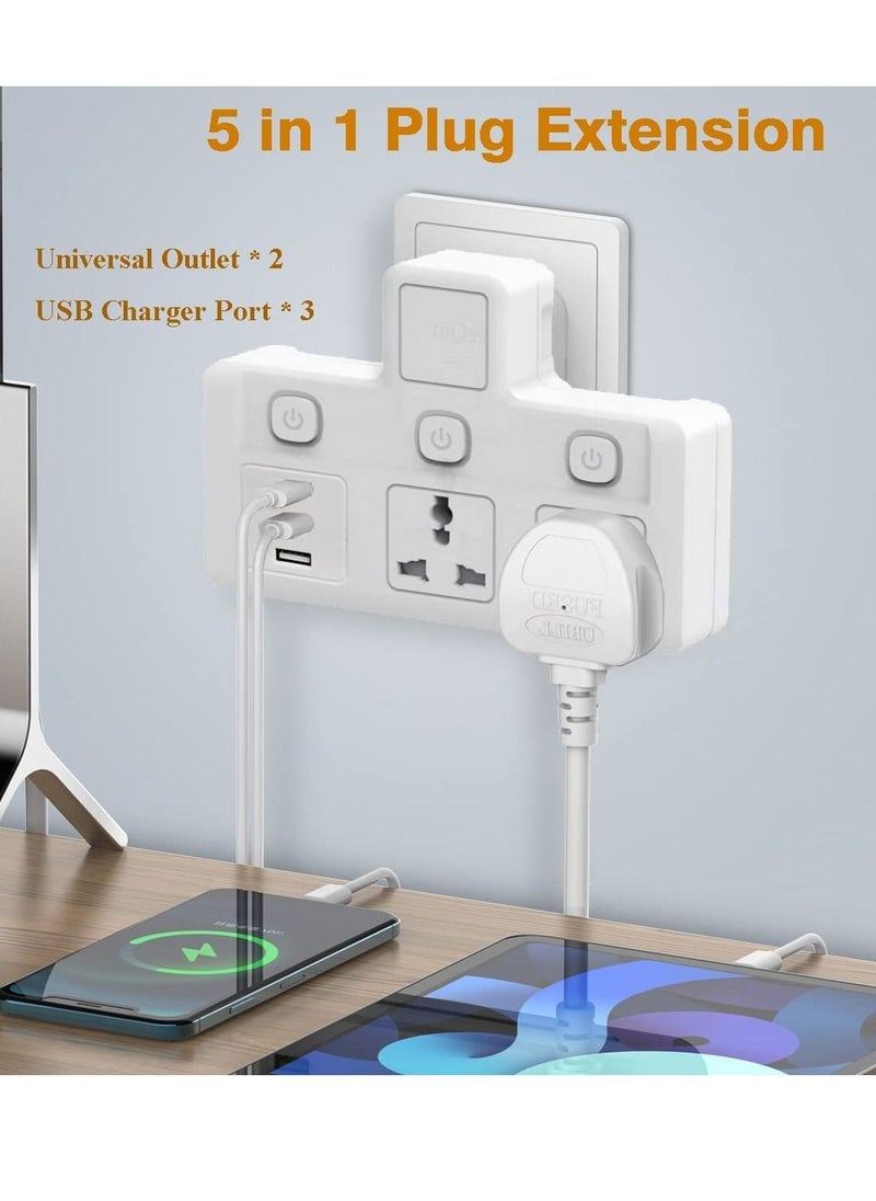 TYCOM Power Adapter Multi Plug Extension with 3 USB Extender Wall Charger Socket 2 Way Multiple Electrical Outlet Adaptor Charging Station for Home Office（2 Way 3 USB）  - Image 5