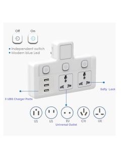 TYCOM Power Adapter Multi Plug Extension with 3 USB Extender Wall Charger Socket 2 Way Multiple Electrical Outlet Adaptor Charging Station for Home Office（2 Way 3 USB）  - Image 2