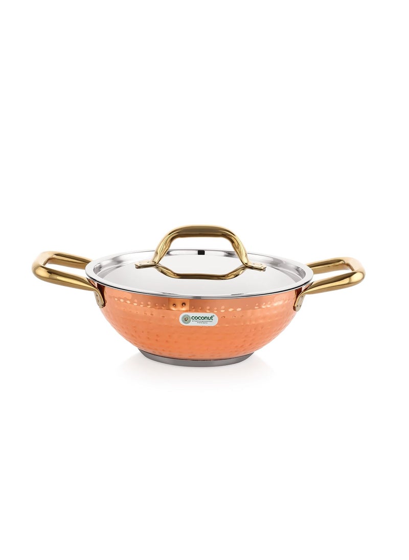 Coconut coconut Serene Stainless Steel Copper Polish Hammered Design Capsulated Kadai for Cook n Serve - 1 Unit - Capacity - 2000ML  - Image 1