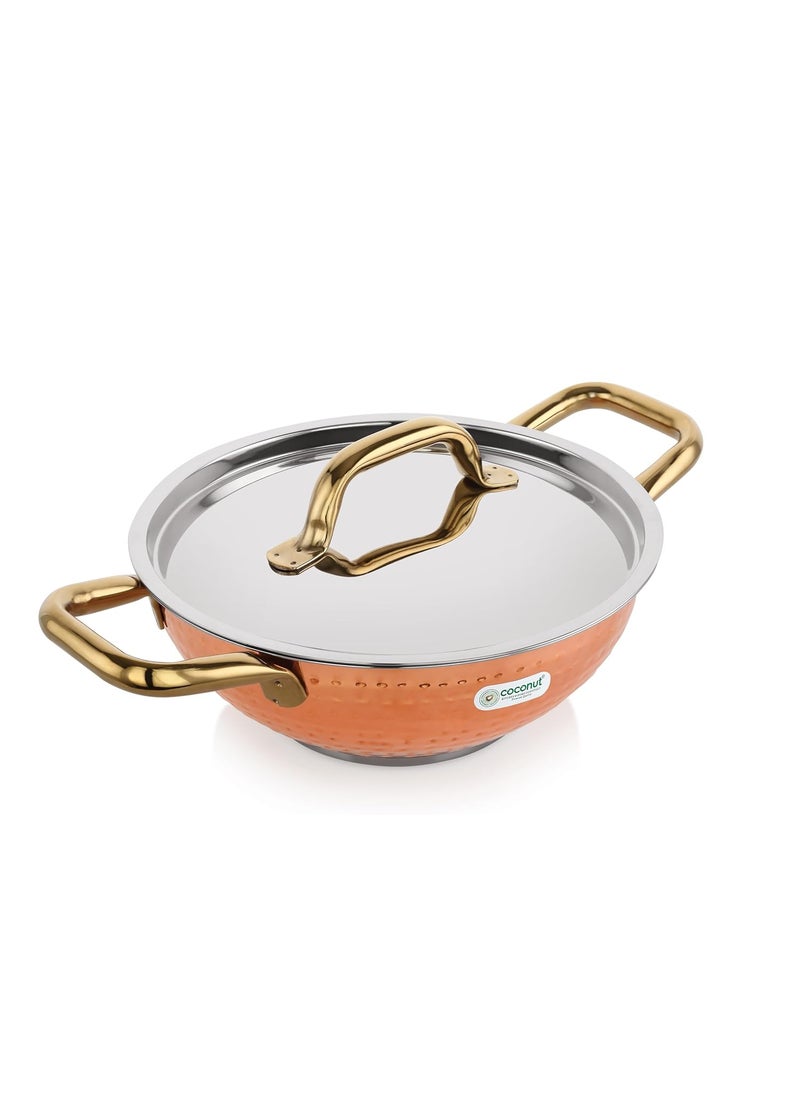 Coconut coconut Serene Stainless Steel Copper Polish Hammered Design Capsulated Kadai for Cook n Serve - 1 Unit - Capacity - 2000ML  - Image 2