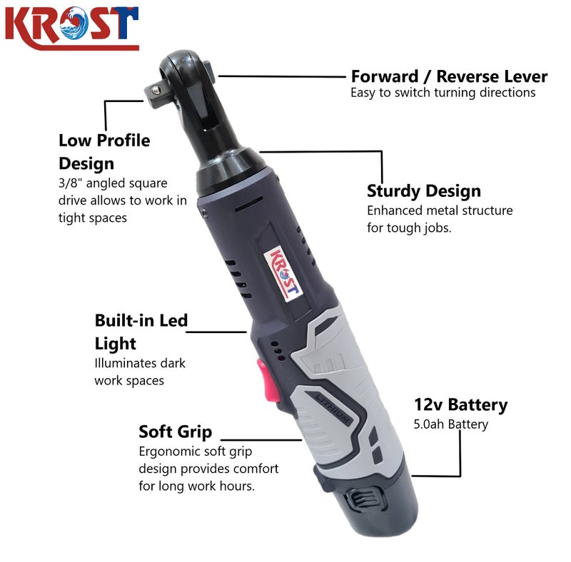 KROST مجموعة مفتاح ربط بدون أسلاك كروست، 3/8" 250RPM 12V مفتاح ربط كهربائي، أداة مفتاح ربط بدون أسلاك - Image 2