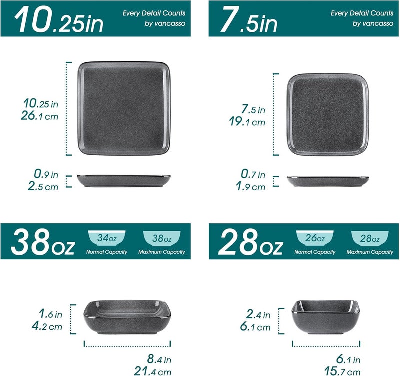 vancasso طقم أدوات المائدة فانساسو ستيرن الرمادي المربعة 16 قطعة مع طلاء تفاعلي لأدوات المائدة في المطبخ - Image 2