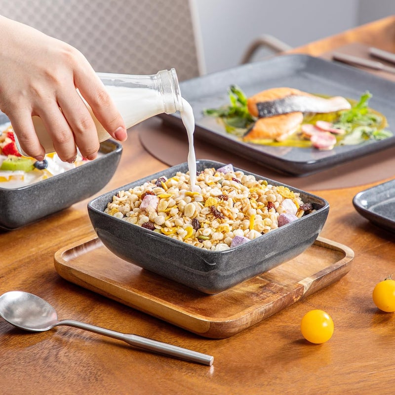 vancasso طقم أدوات المائدة فانساسو ستيرن الرمادي المربعة 16 قطعة مع طلاء تفاعلي لأدوات المائدة في المطبخ - Image 5