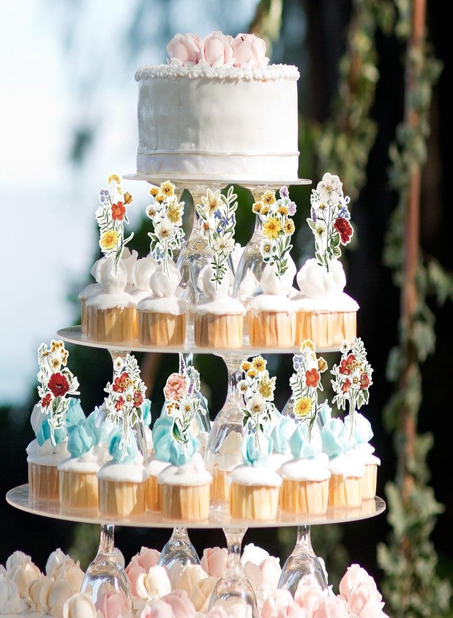 JarThenaAMCS 40Pcs Spring Floral Cupcake Toppers Vintage Wildflower Cupcake Picks Colorful Flower Food Picks for Spring Birthday Dessert Decorations - Image 3