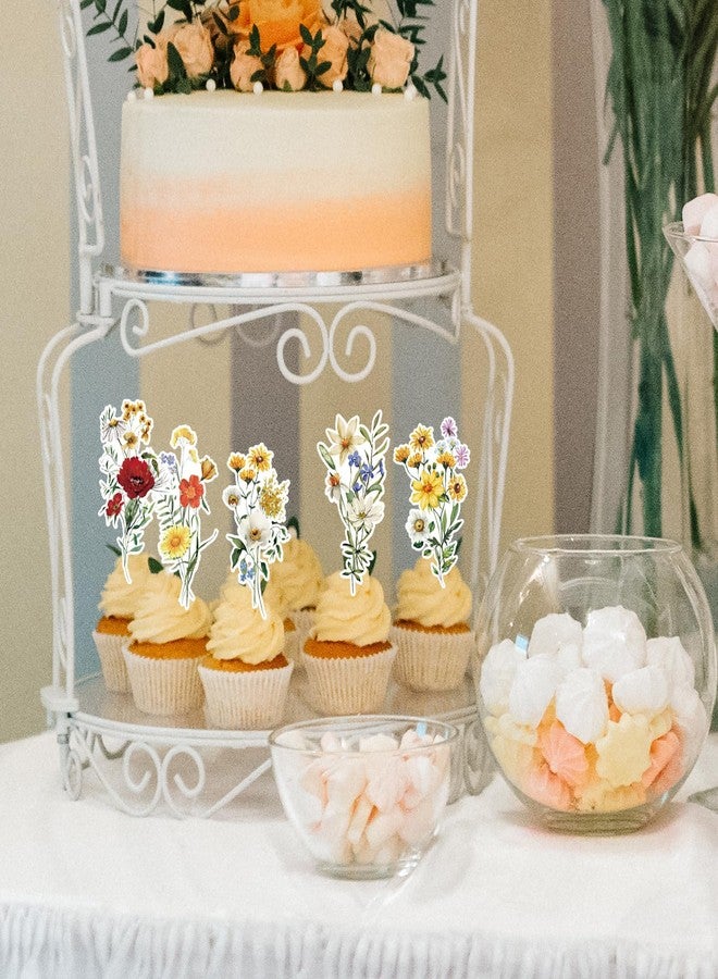 JarThenaAMCS 40Pcs Spring Floral Cupcake Toppers Vintage Wildflower Cupcake Picks Colorful Flower Food Picks for Spring Birthday Dessert Decorations - Image 5