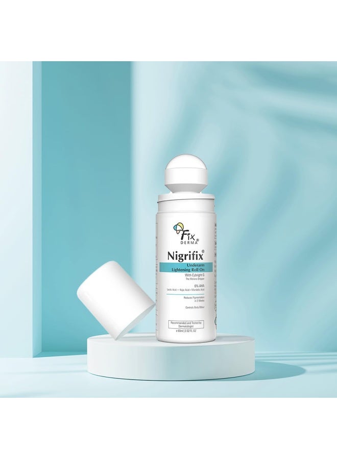 Fixderma Nigrifix Underarm Roll on with 6% AHA, Lactic Acid & 1% Mandelic Acid & Kojic Acid | Brightens Skin & Exfoliates Underarm | For All Skin Type, Men & Women - 60ml - Image 1