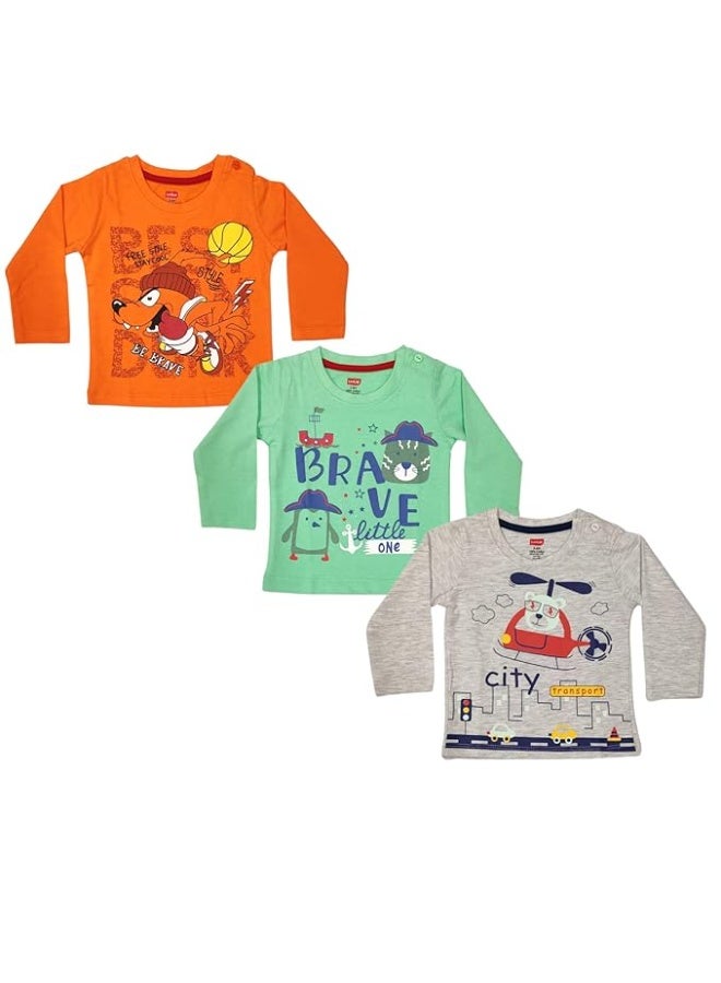 LuvLap Baby Boys Regular Fit 100% Cotton Full Sleeves Boys T-Shirt Set Pack of 3 - Image 1