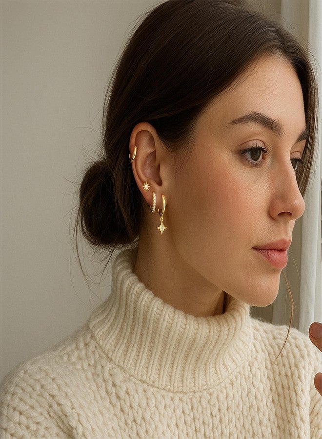 Poxtex طقم أقراط حلقية ذهبية صغيرة للنساء والرجال، مضادة للحساسية، مطلية بالذهب عيار 14 قيراط، أقراط غضروفية متعددة، خفيفة الوزن، صغيرة ورقيقة، لطيفة وعصرية، هدية مثالية لعيد الميلاد للنساء - Image 3