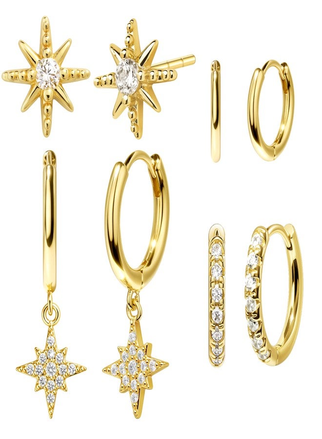 Poxtex طقم أقراط حلقية ذهبية صغيرة للنساء والرجال، مضادة للحساسية، مطلية بالذهب عيار 14 قيراط، أقراط غضروفية متعددة، خفيفة الوزن، صغيرة ورقيقة، لطيفة وعصرية، هدية مثالية لعيد الميلاد للنساء - Image 1