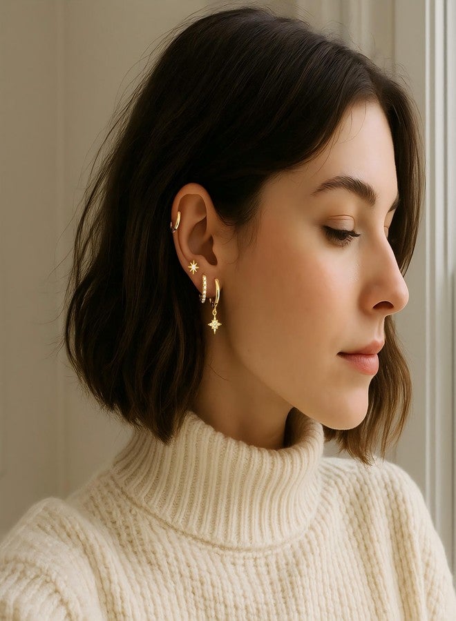 Poxtex طقم أقراط حلقية ذهبية صغيرة للنساء والرجال، مضادة للحساسية، مطلية بالذهب عيار 14 قيراط، أقراط غضروفية متعددة، خفيفة الوزن، صغيرة ورقيقة، لطيفة وعصرية، هدية مثالية لعيد الميلاد للنساء - Image 4