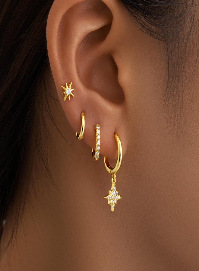 Poxtex طقم أقراط حلقية ذهبية صغيرة للنساء والرجال، مضادة للحساسية، مطلية بالذهب عيار 14 قيراط، أقراط غضروفية متعددة، خفيفة الوزن، صغيرة ورقيقة، لطيفة وعصرية، هدية مثالية لعيد الميلاد للنساء - Image 2