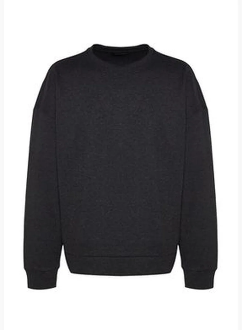 trendyol Anthracite Men's Basic Oversize/Wide Cut Crew Neck Soft Brushed Thessaloniki Sweatshirt.