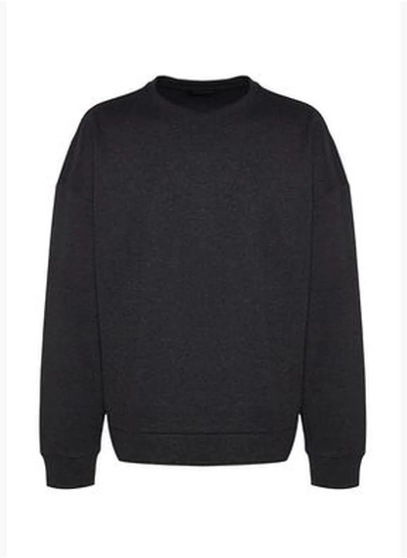 trendyol Anthracite Men's Basic Oversize/Wide Cut Crew Neck Soft Brushed Thessaloniki Sweatshirt.