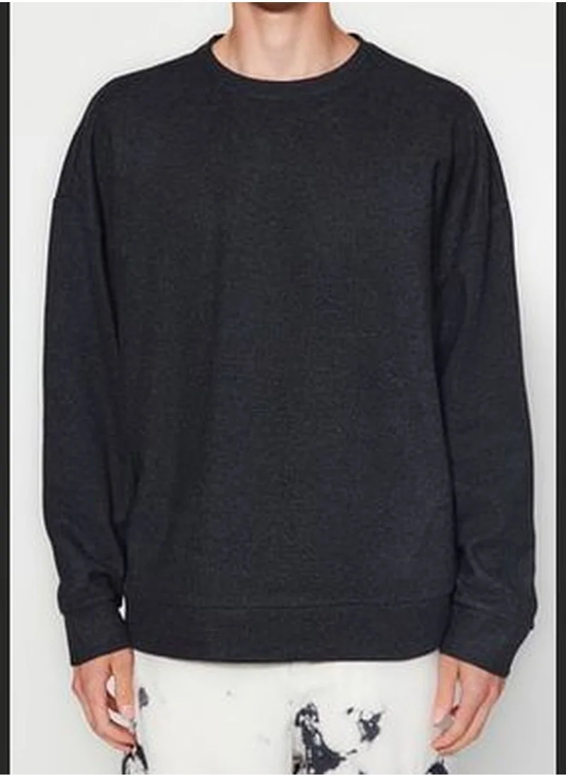 trendyol Anthracite Men's Basic Oversize/Wide Cut Crew Neck Soft Brushed Thessaloniki Sweatshirt.