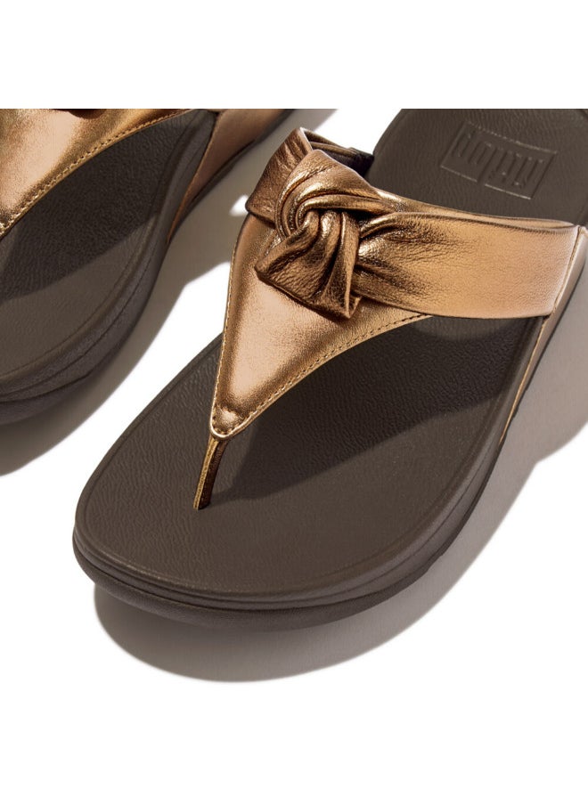 FitFlop - 049-813 Fitflop Ladies Sandals Lulu Padded-Knot Metallic-Leather Toe-Post Sandals - Bronze HN8-012 - Image 1