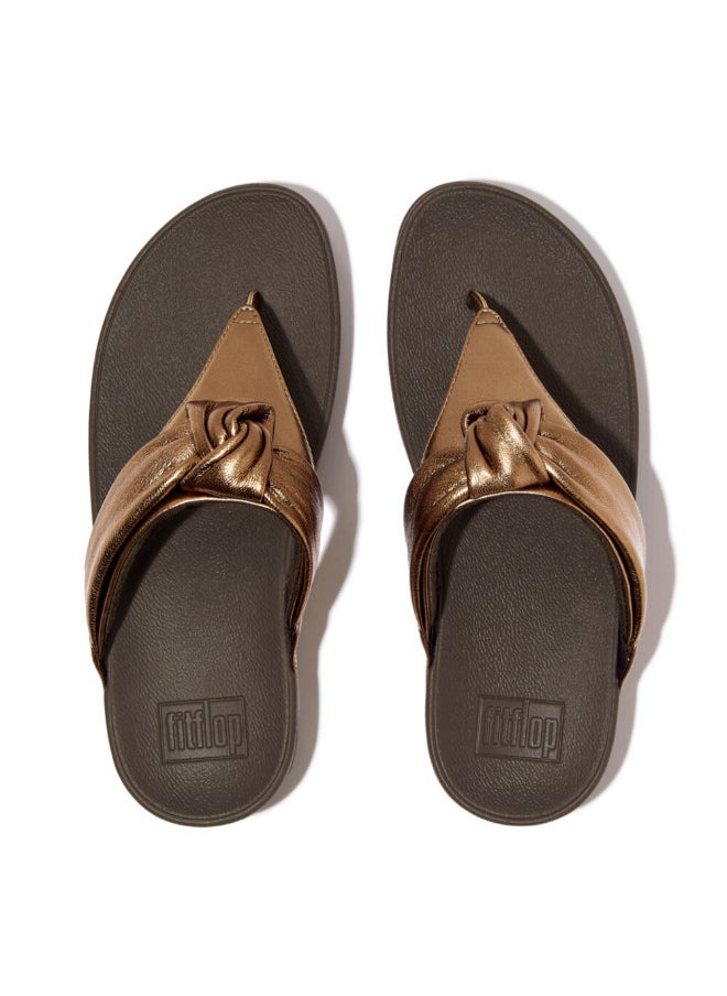 FitFlop - 049-813 Fitflop Ladies Sandals Lulu Padded-Knot Metallic-Leather Toe-Post Sandals - Bronze HN8-012 - Image 1